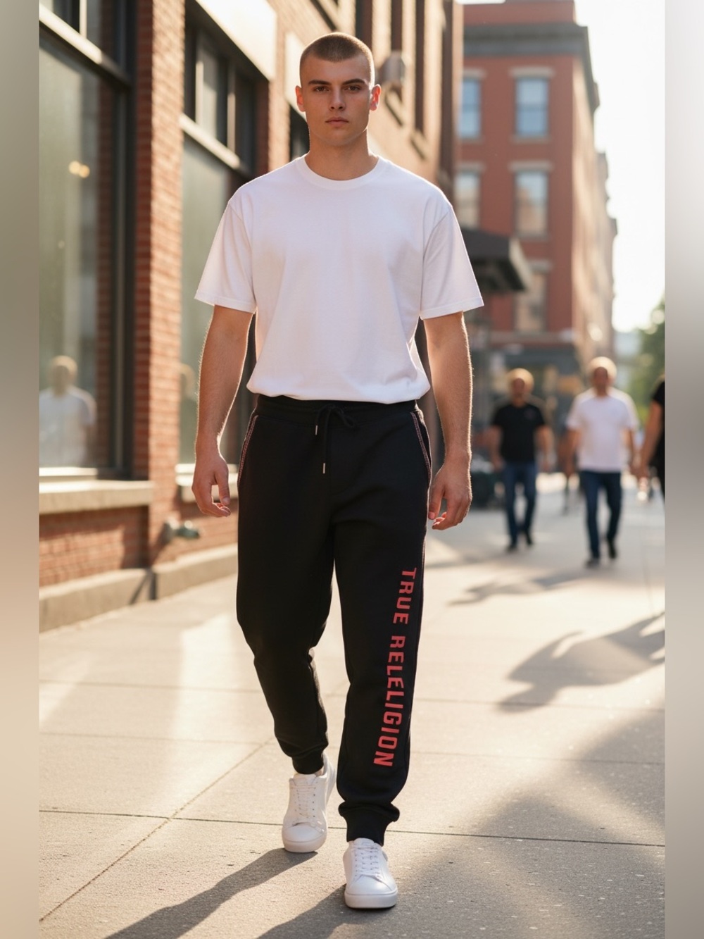 True Religion Men’s Fleece Black Jogger Sweatpants with Red Logo